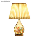 Modern White Foldable Desk Lamp With Cone Base And Inner Paper Crane Design - 1-Bulb Fabric Table