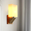 Modern White Frosted Glass Cuboid Sconce - Wood Wall Lamp With Metal Base