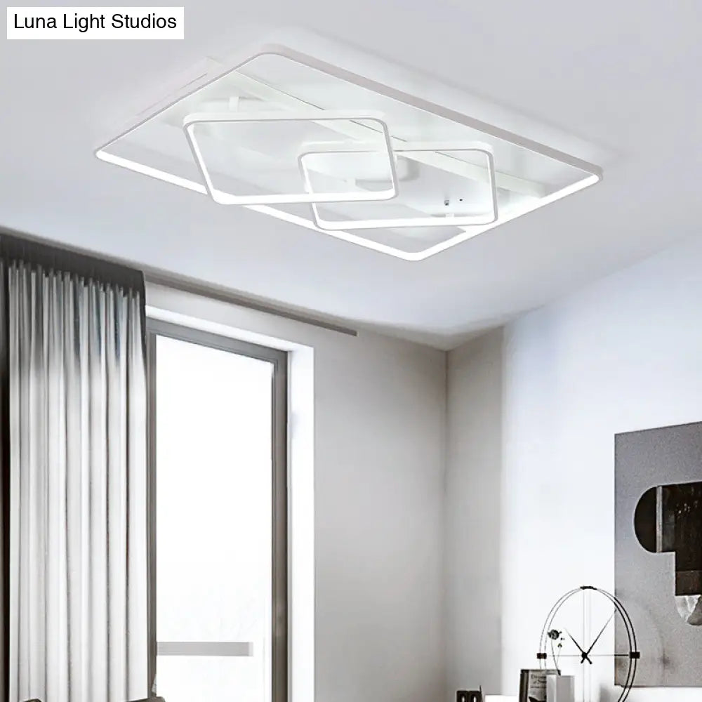 Modern White Geometric Flush Mount Led Ceiling Light Fixture In White/Warm - 34.5’/39’ Wide