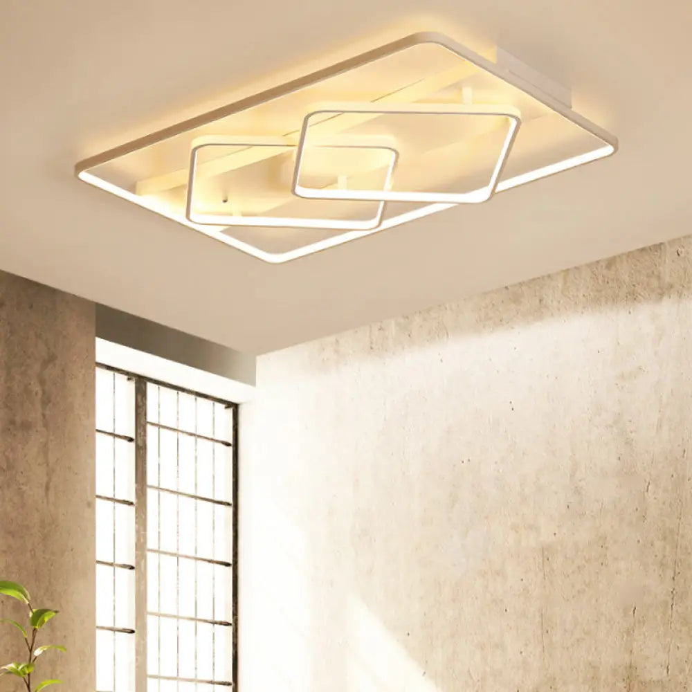 Modern White Geometric Flush Mount Led Ceiling Light Fixture In White/Warm - 34.5/39 Wide