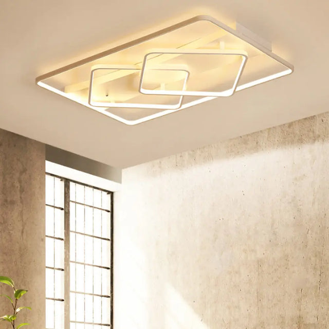 Modern White Geometric Flush Mount Led Ceiling Light Fixture In White/Warm - 34.5/39 Wide