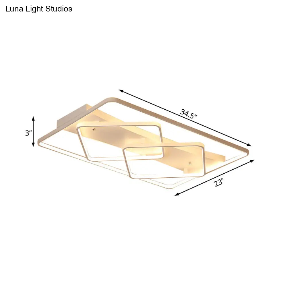 Modern White Geometric Flush Mount Led Ceiling Light Fixture In White/Warm - 34.5’/39’ Wide