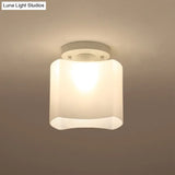 Modern White Glass Arced Corridor Semi-Flush Ceiling Light With 1 Bulb