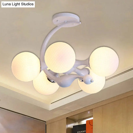 Modern White Glass Ball Sputnik Semi Flush Mount Ceiling Light For Bedroom