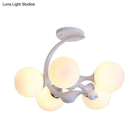 Modern White Glass Ball Sputnik Semi Flush Mount Ceiling Light For Bedroom