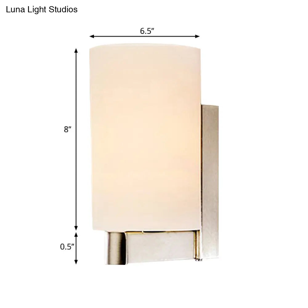 Modern White Glass Cylinder Wall Lamp: Chrome Sconce Fixture For Passages