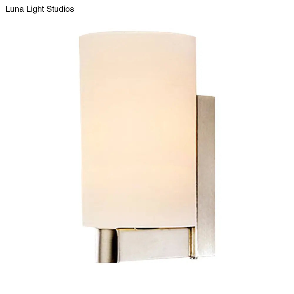Modern White Glass Cylinder Wall Lamp: Chrome Sconce Fixture For Passages
