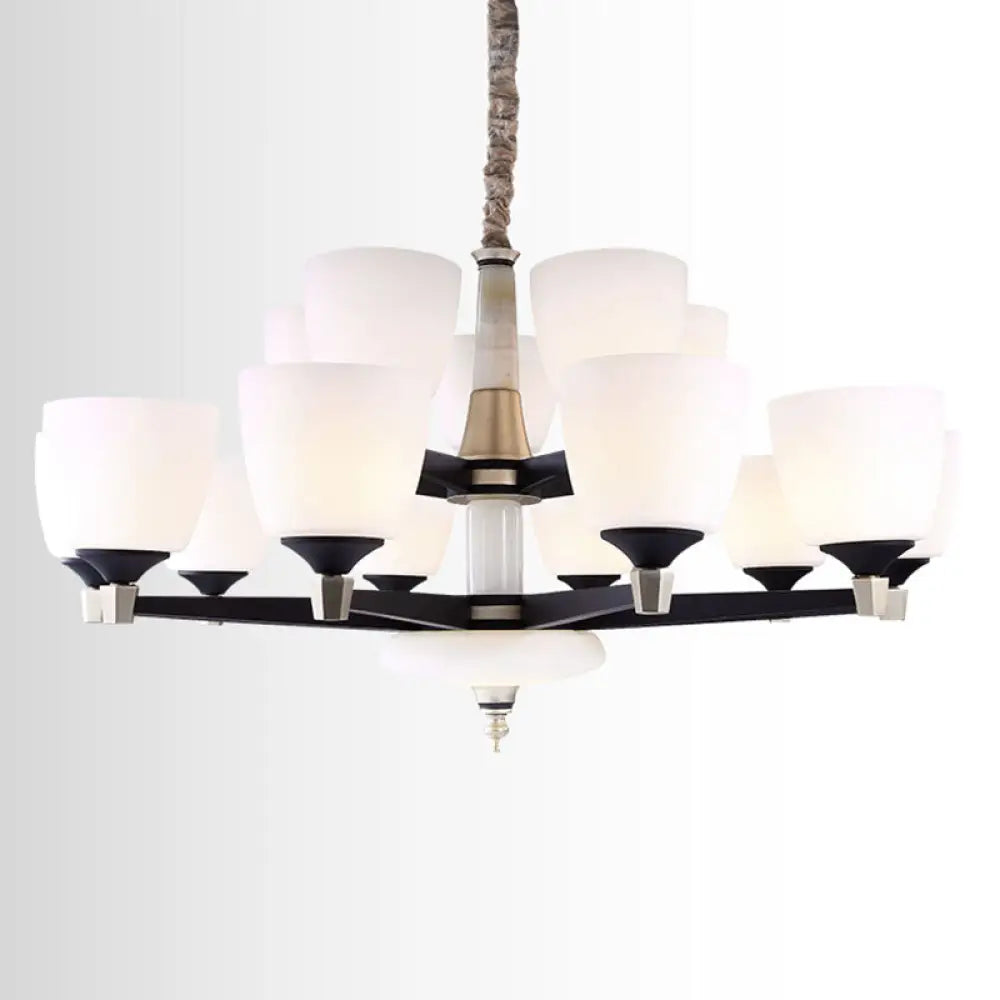 Modern White Glass Dome Chandelier Stylish Hanging Fixture For Living Room Ceiling 15 /