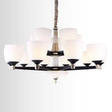 Modern White Glass Dome Chandelier Stylish Hanging Fixture For Living Room Ceiling 15 /