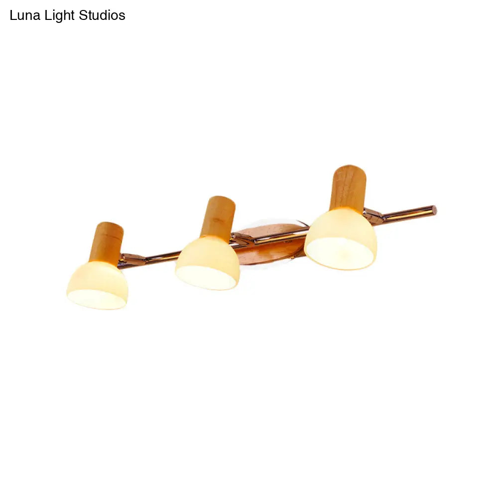 Modern White Glass Dome Vanity Wall Sconce Light With 3 Bulbs Chrome Finish And Wood Top
