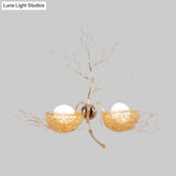 Modern White Glass Egg Sconce With Gold Nest Design - Wall Mounted Bedside Light 19.5/25.5 Wide