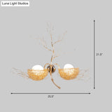 Modern White Glass Egg Sconce With Gold Nest Design - Wall Mounted Bedside Light 19.5/25.5 Wide
