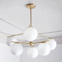 Modern White Glass Globe Chandelier - 6 Gold Heads Ceiling Light Fixture For Living Room