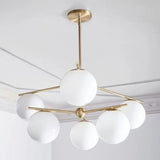 Modern White Glass Globe Chandelier - 6 Gold Heads Ceiling Light Fixture For Living Room