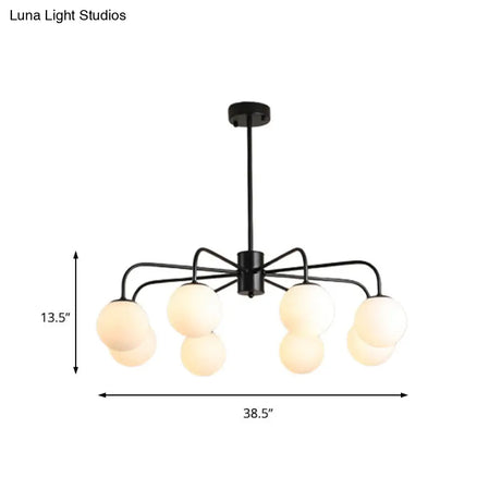 Modern White Glass Globe Chandelier with Radial Design - 6/8/10 Lights Hanging Ceiling Light Curved Arm