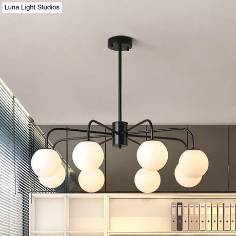 Modern White Glass Globe Chandelier with Radial Design - 6/8/10 Lights Hanging Ceiling Light Curved Arm