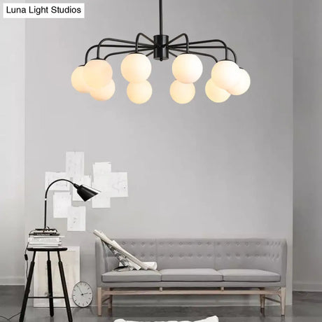 Modern White Glass Globe Chandelier with Radial Design - 6/8/10 Lights Hanging Ceiling Light Curved Arm
