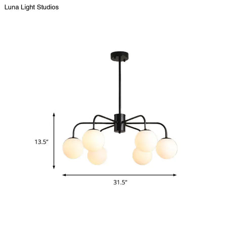 Modern White Glass Globe Chandelier with Radial Design - 6/8/10 Lights Hanging Ceiling Light Curved Arm