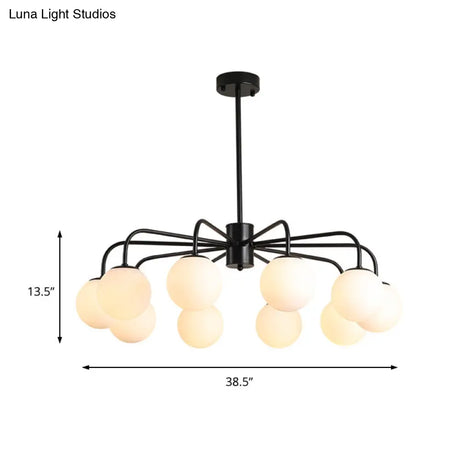 Modern White Glass Globe Chandelier with Radial Design - 6/8/10 Lights Hanging Ceiling Light Curved Arm