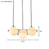 Modern White Glass Globe Pendant Light With 3 Lights And Mirror Fastener For Living Room Ceiling