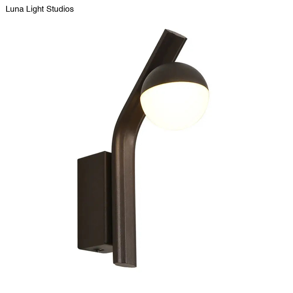Modern White Glass Led Orb Sconce Light For Stairway Wall With Metal Arm