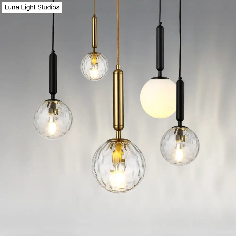 Modern White Glass Pendant Lamp For Bedroom - Globe Hanging Ceiling Light