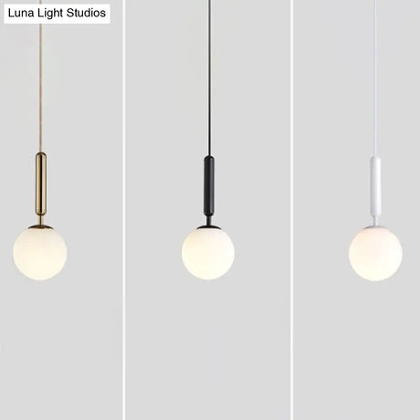 Modern White Glass Pendant Lamp For Bedroom - Globe Hanging Ceiling Light