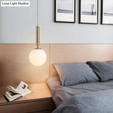 Modern White Glass Pendant Lamp For Bedroom - Globe Hanging Ceiling Light