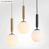 Modern White Glass Pendant Lamp For Bedroom - Globe Hanging Ceiling Light
