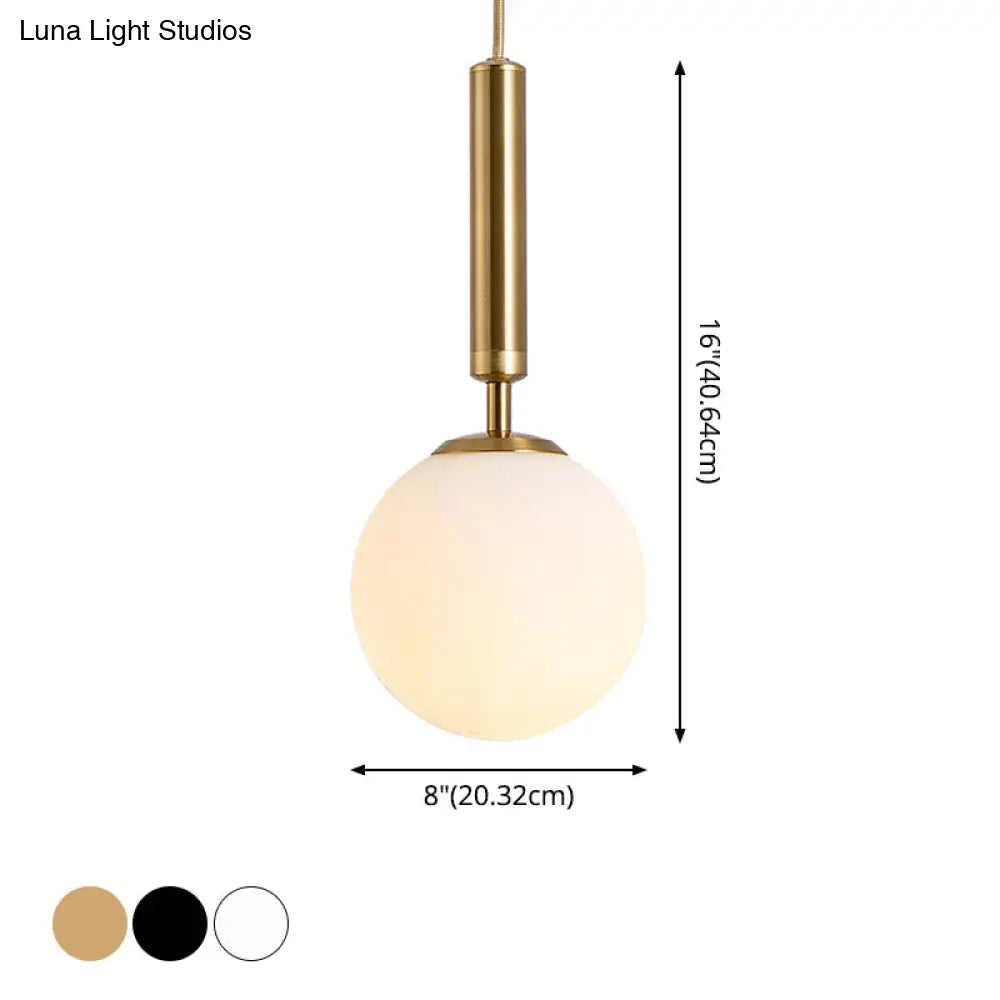 Modern White Glass Pendant Lamp For Bedroom - Globe Hanging Ceiling Light