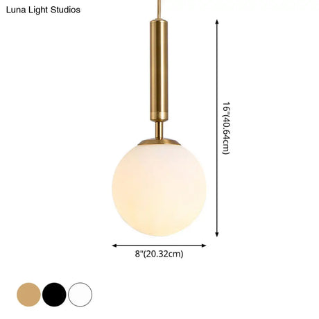 Modern White Glass Pendant Lamp For Bedroom - Globe Hanging Ceiling Light