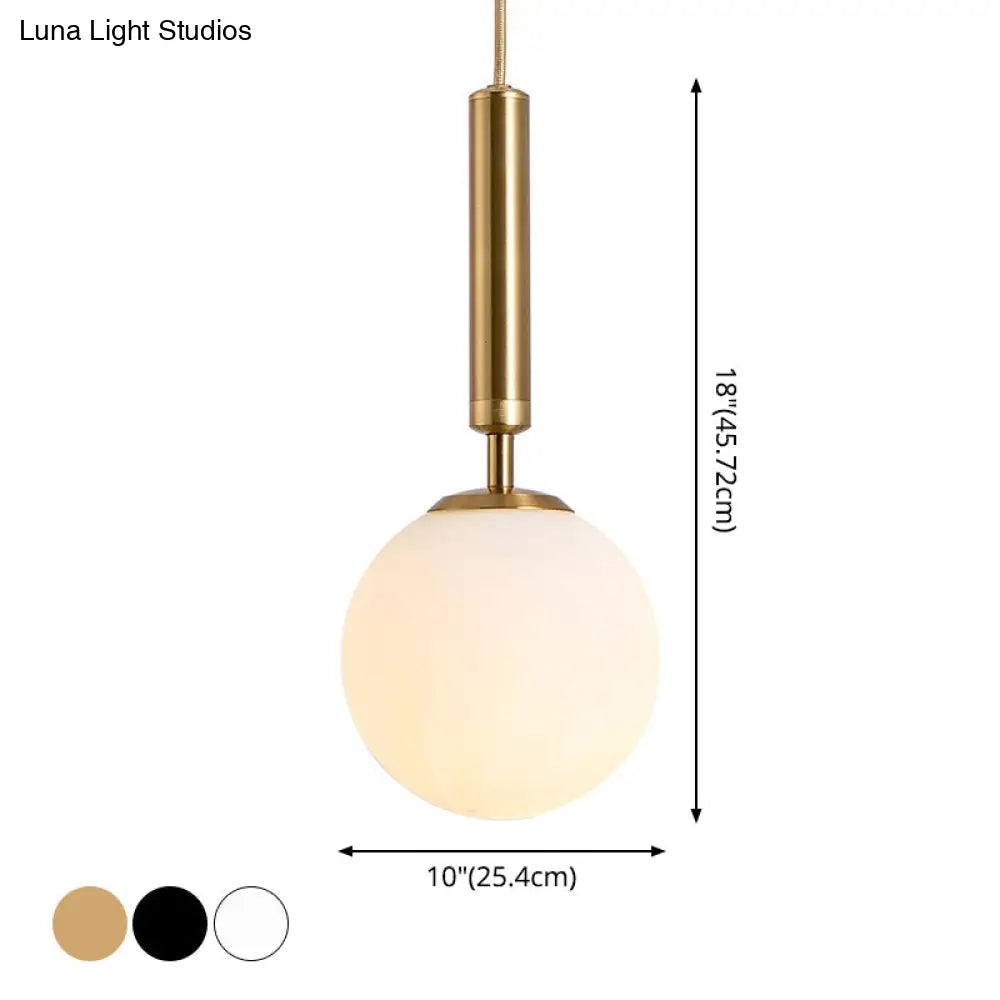Modern White Glass Pendant Lamp For Bedroom - Globe Hanging Ceiling Light