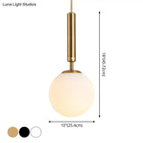 Modern White Glass Pendant Lamp For Bedroom - Globe Hanging Ceiling Light