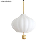 Modern White Glass Pumpkin Pendant Light With Brass Modo Deco