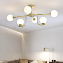 Modern White Glass Semi Flush Mount Ceiling Fixture With Gold Accents - 6 Bulbs