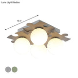 Modern White Glass Semi Flush Mount With Jigsaw Puzzle Decor - 4 - Bulb Light In Grey/Green