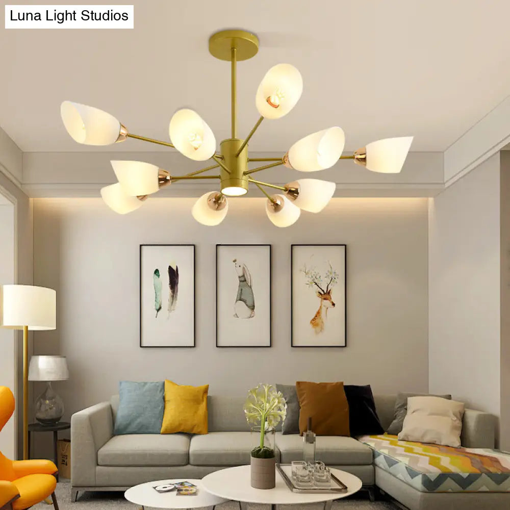 Modern White Glass Starburst Hanging Chandelier For Living Room Ceiling