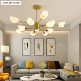 Modern White Glass Starburst Hanging Chandelier For Living Room Ceiling