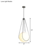Modern White Glass Teardrop Hanging Light With Nickel Finish - 1 For Restaurant (8’/10’/12’ Width)
