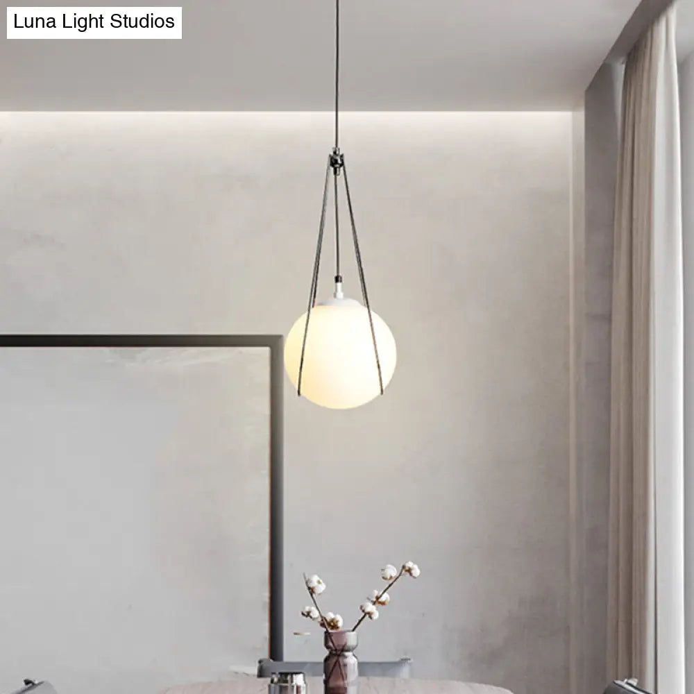 Modern White Glass Teardrop Hanging Light With Nickel Finish - 1 For Restaurant (8’/10’/12’ Width)