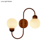 Modern White Glass Wall Mounted Light - 2-Head Spherical Sconce For Living Room