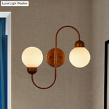 Modern White Glass Wall Mounted Light - 2-Head Spherical Sconce For Living Room