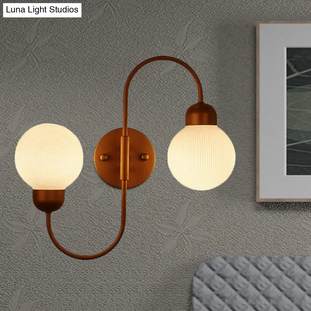 Modern White Glass Wall Mounted Light - 2-Head Spherical Sconce For Living Room