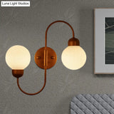 Modern White Glass Wall Mounted Light - 2-Head Spherical Sconce For Living Room