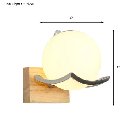 Modern White Glass Wall Sconce With Wood Accent - Global Light Square Design