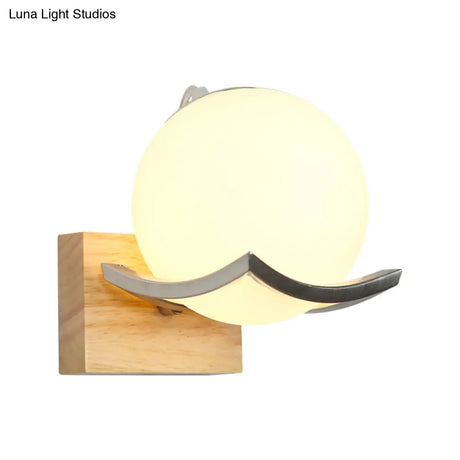 Modern White Glass Wall Sconce With Wood Accent - Global Light Square Design