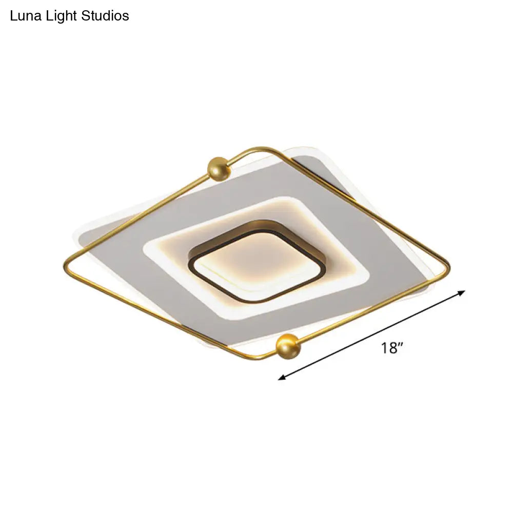 Modern White - Gold Tiered Led Flush Mount Ceiling Light Thin Square Aluminum Fixture (18’/22’