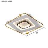 Modern White - Gold Tiered Led Flush Mount Ceiling Light Thin Square Aluminum Fixture (18’/22’