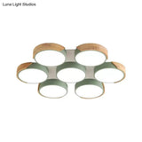 Modern White/Green Round Flush Ceiling Light With Stylish Metal Finish - 3/7 Heads Lamp For Living