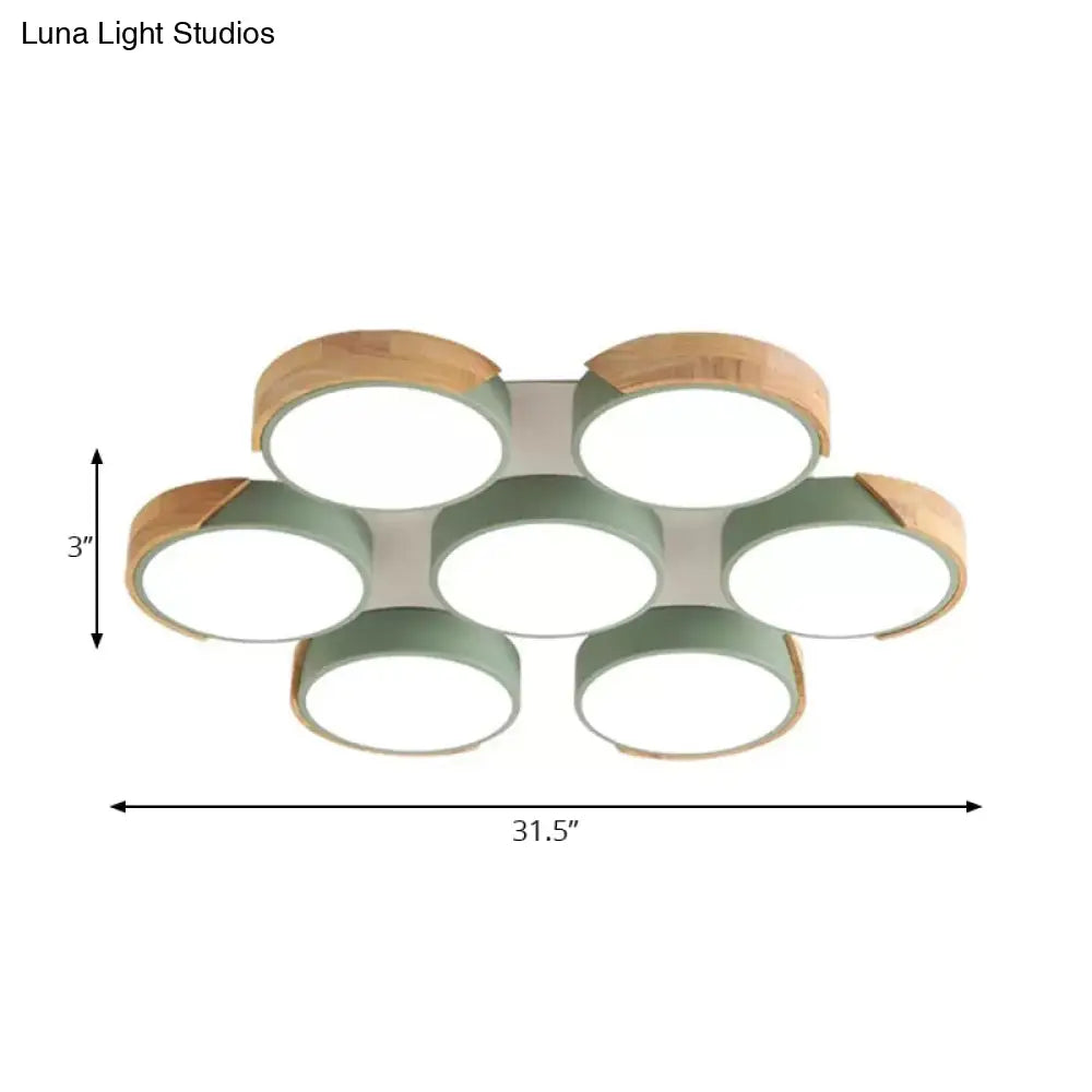 Modern White/Green Round Flush Ceiling Light With Stylish Metal Finish - 3/7 Heads Lamp For Living